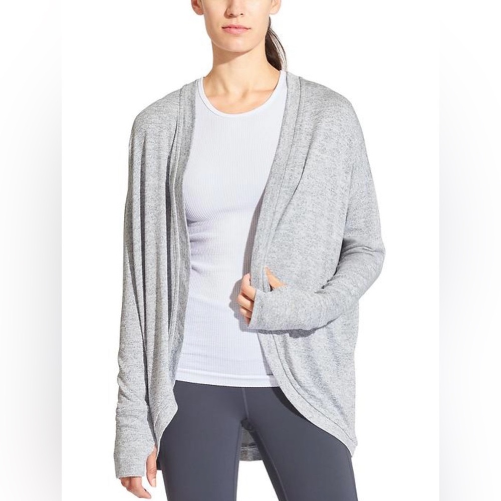 Athleta Pose Wrap Open Cardigan Sweater, Light Gray, Medium